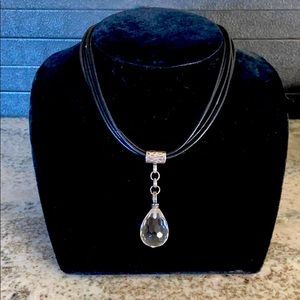 Silpada Necklace .925 oxidized silver W/ three leather strands & quartz pendant